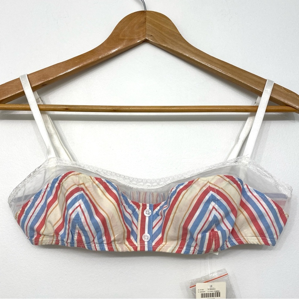 Anthropologie NWT Lace Trim Cotton Shelf Bralette Pink Stripe XS Lounge - Picture 3 of 12